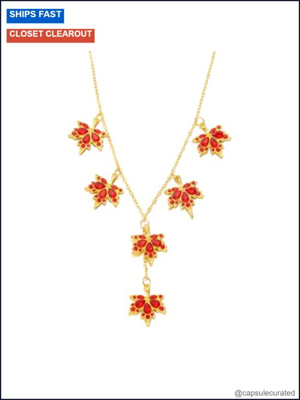 Gold Plated Maple Leaf Rhinestone Pendant Necklace Autumn Crystal Charm Jewelry